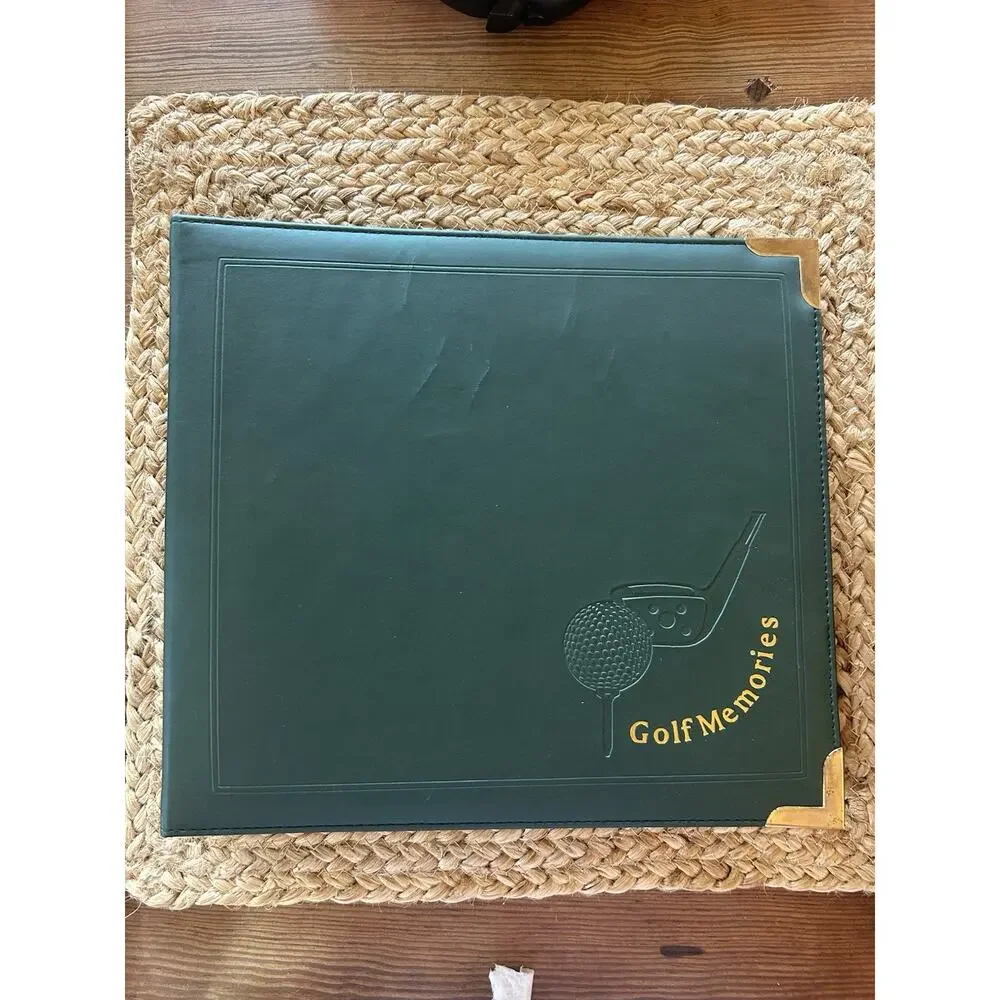 Vtg Golf Memories Photo Album Golf Binder Green Faux Leather 30 Pages Brass